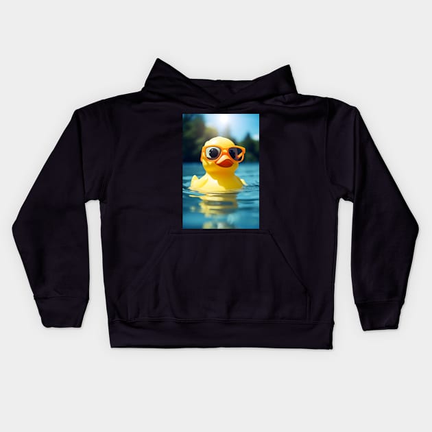 Cute Rubber Duck Wearing Glasses Kids Hoodie by Art-Jiyuu